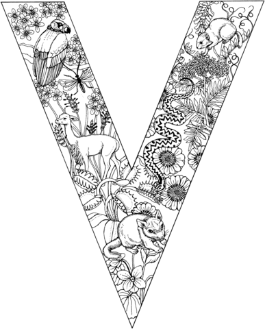 Letter V With Animals Coloring Page